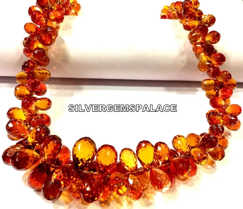 Perles Briolette Saphir Padparadscha AAAA+ - Gouttes Facettées 7/9 Mm, Couleur Pêche