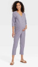 The Nines by Hatch Button Front 3/4 Sleeve Maternity Jumpsuit Womans Size Medium