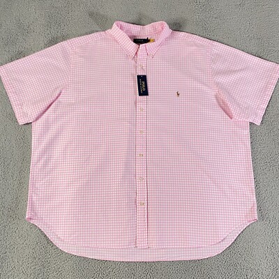 Polo Ralph Lauren Shirt Mens 4XB Big Pink White Gingham Plaid