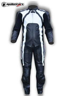 § DESTOCKAGE TOTAL §COMBINAISON MOTO CUIR PISTE OU ROUTE NOIR ET BLANC TAILLE XL