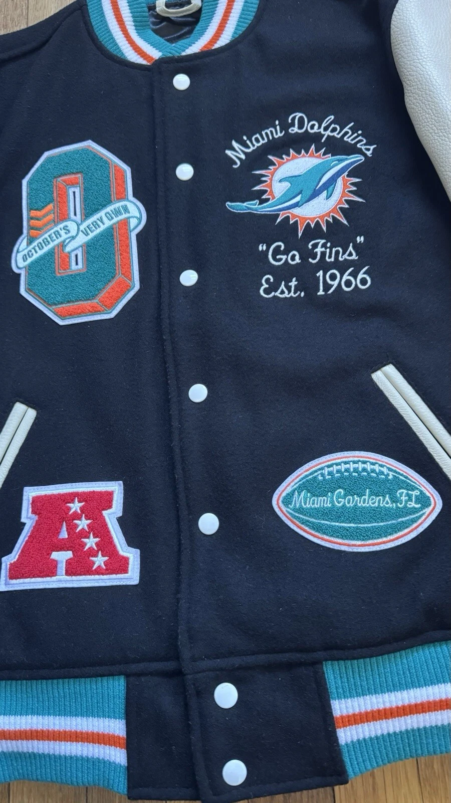 Miami Dolphins Leather Wool Varsity Jacket football Drake