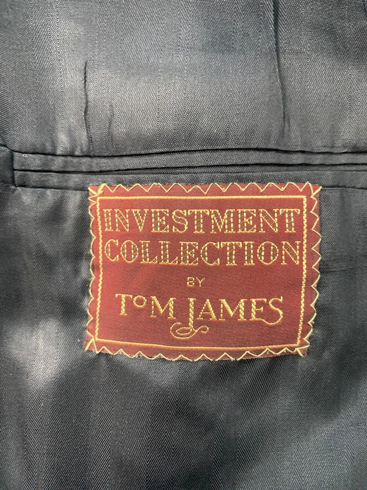 Tom James Blazer Mens 48R Blue Pinstriped Wool Sport Coat Purple Bespoke Jacket - Image 3 of 4