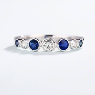 Ct Round Cut Blue Eternity Wedding Engagement Band Ring 14K