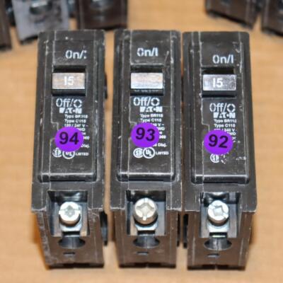 One Lot of 3 New Eaton Cutler Hammer BR115 1 Pole 15 Amp Breakers Type C115