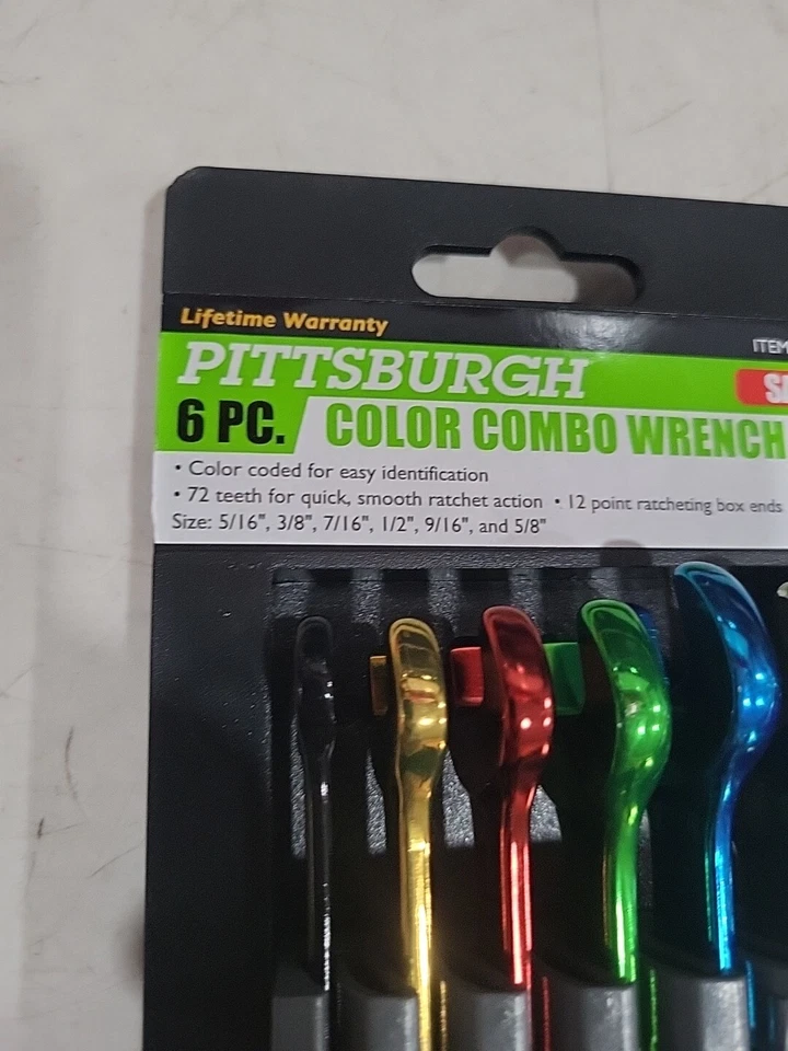 Pittsburgh 6pc Color Combo Wrench Set SAE 5/16", 3/8", 7/16", 1/2", 9/16" & 5/8" - Image 3 of 4