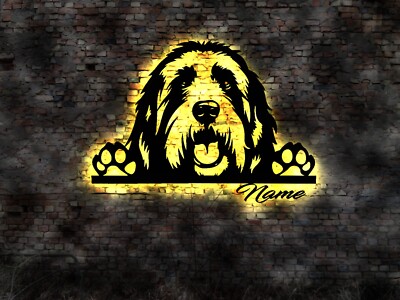Bearded Collie LED Wall Art Personalised Sign Gift Idea Dog Friend