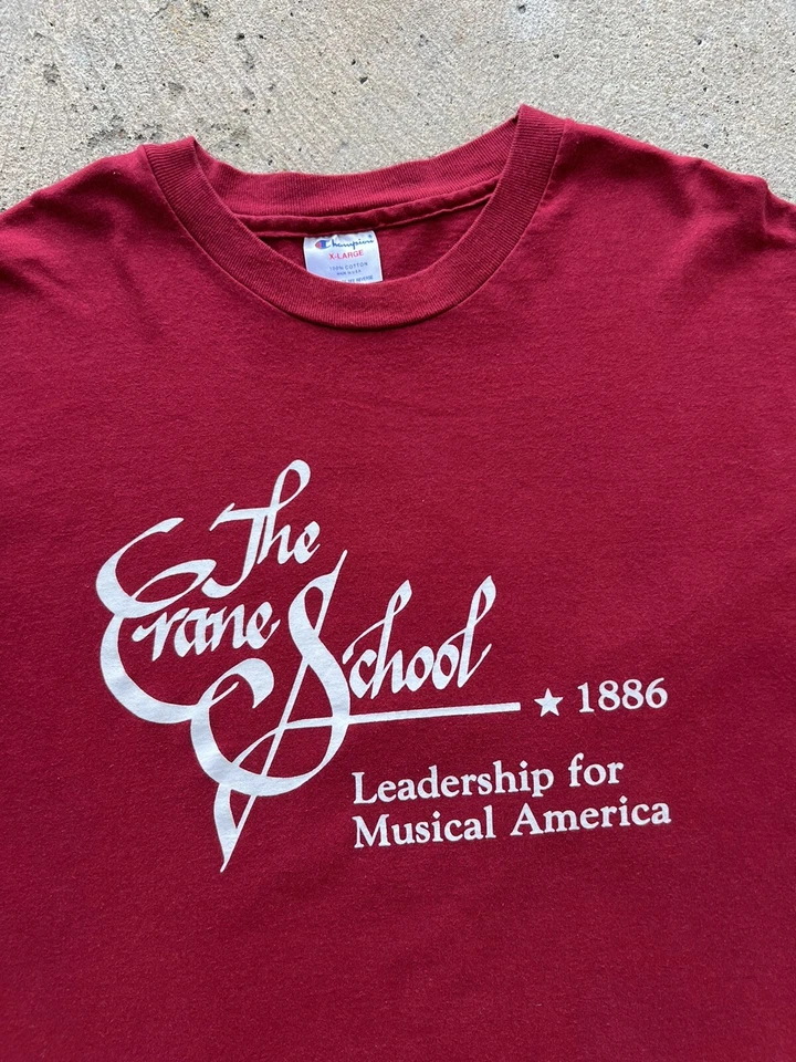 Camiseta Campeón Crane School Of America Años 90 De Colección Borgoña XL Liderazgo Música Foto 2 de 4