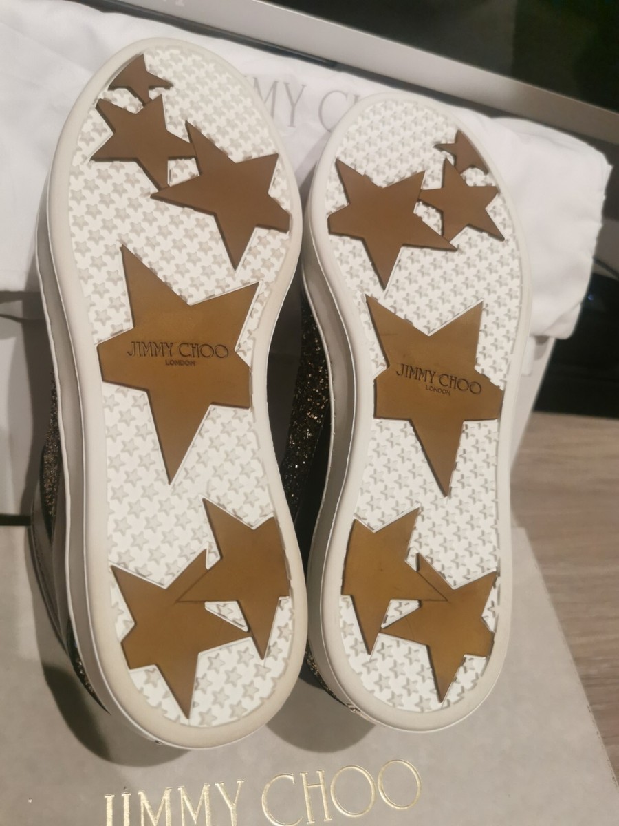 Jimmy Choo Antique Gold Glitter Miami Sneakers Size 1,5 UK New
