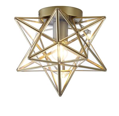 JONATHAN Y JYL9035B Stella 12'' Moravian Star Metal/Clear Glass LED Flush Moun...