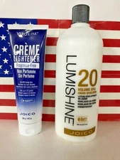 Joico Creme lightener fragrance free 10.5 oz & Lumishine developer vol 20 liter