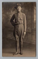 Postcard B&W RPPC WWI Military Soldier Army Doughboy AEF Photo VTG c1918  H11