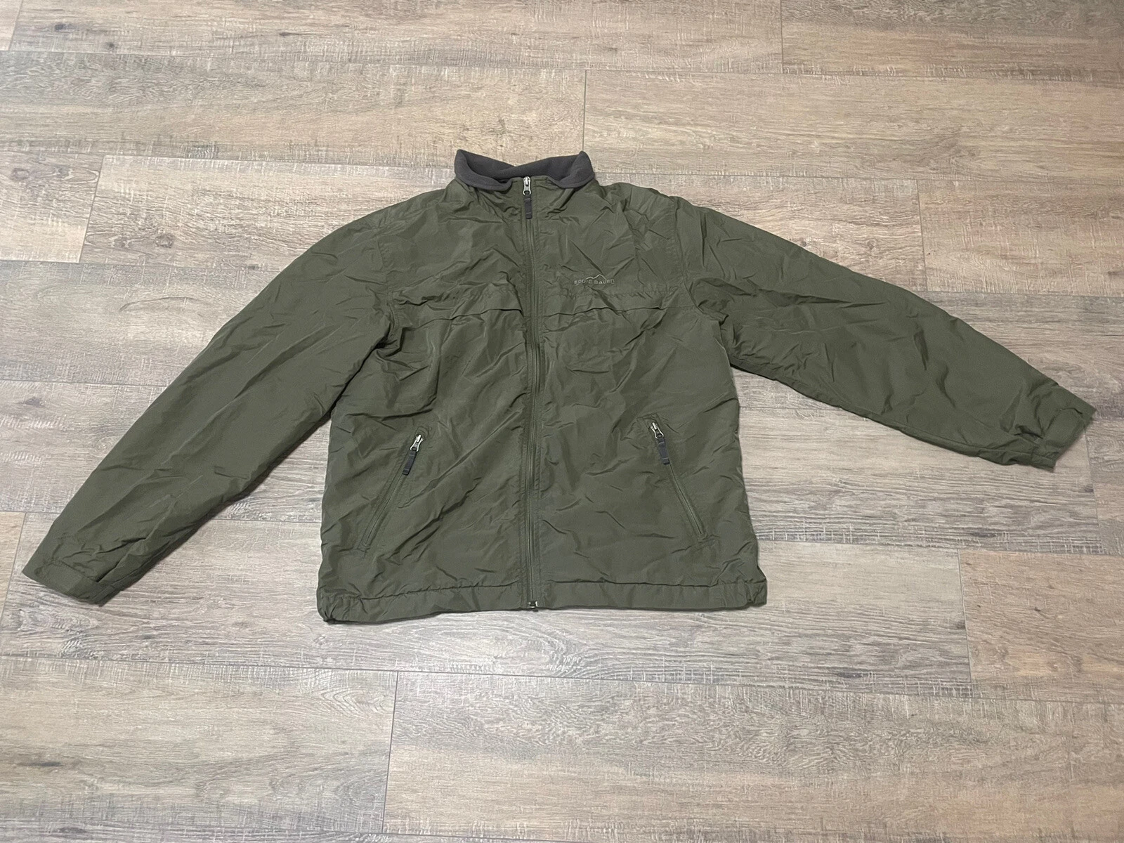 Eddie Bauer Jacket Men Large Green Pocket Soft Shell Nylon Outdoor Hike Camp