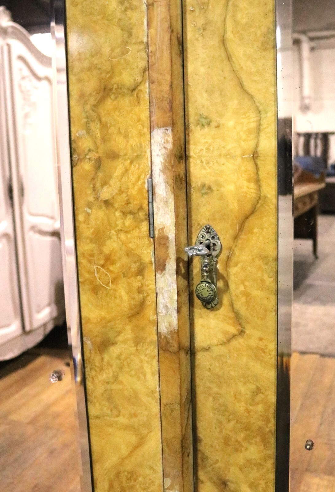 Large Antique vintage carved walnut fitted combination 4 door wardrobe