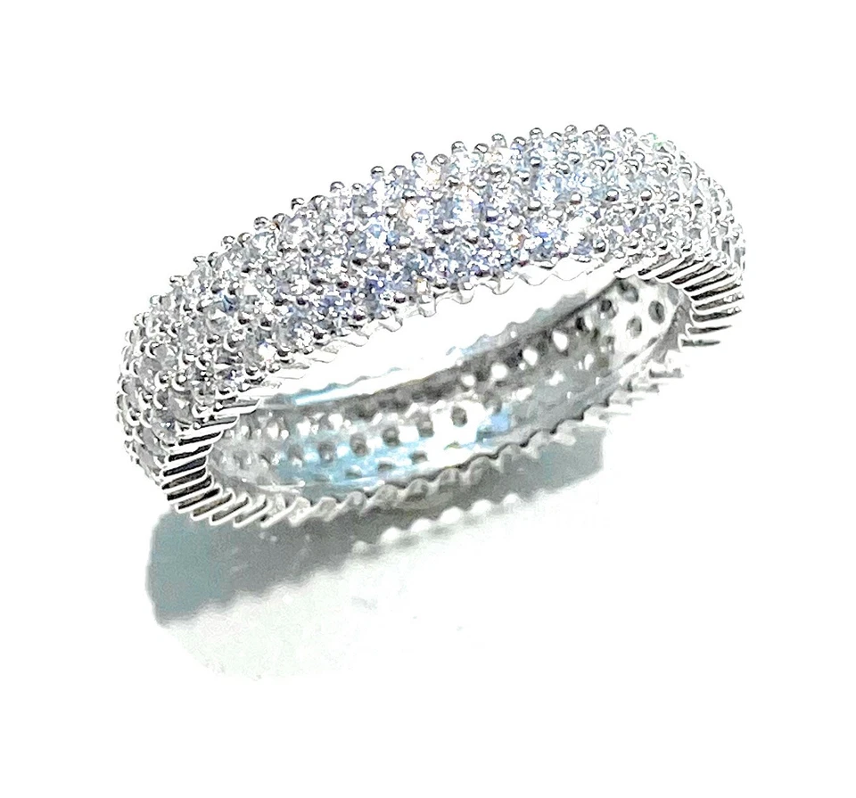 Anello Eternity Veretta Donna 3 File Zirconi Bianchi Argento 925 Misura 18 EU - Immagine 2 di 4