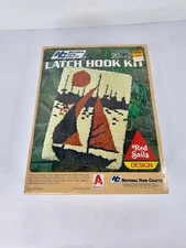 Vintage National Yarn Crafts Red Sailboat Latch Hook Kit 20" x 27"