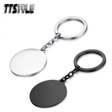 TTstyle Polished Stainless Steel Round Tag Keyrings Silver/Black NEW
