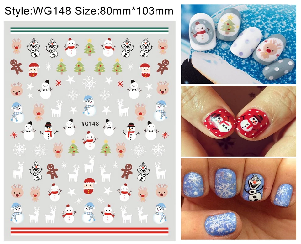Nail Art Stickers Decals Christmas Snowflakes Gingerbread Men Snowman Tree WG148