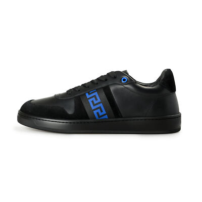 Versace★素敵!Men's Blue Logo Embroidery Suede Sneakers Versace Men's Black & Royal Blue