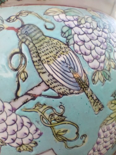 Giant Enameled Birds & Grapes Chinese Export Porcelain Fish Bowl Planter 21" Dia - Picture 12 of 24