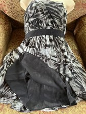 Vince Camuto black gray sheer fabric lined one shoulder dress sz 6