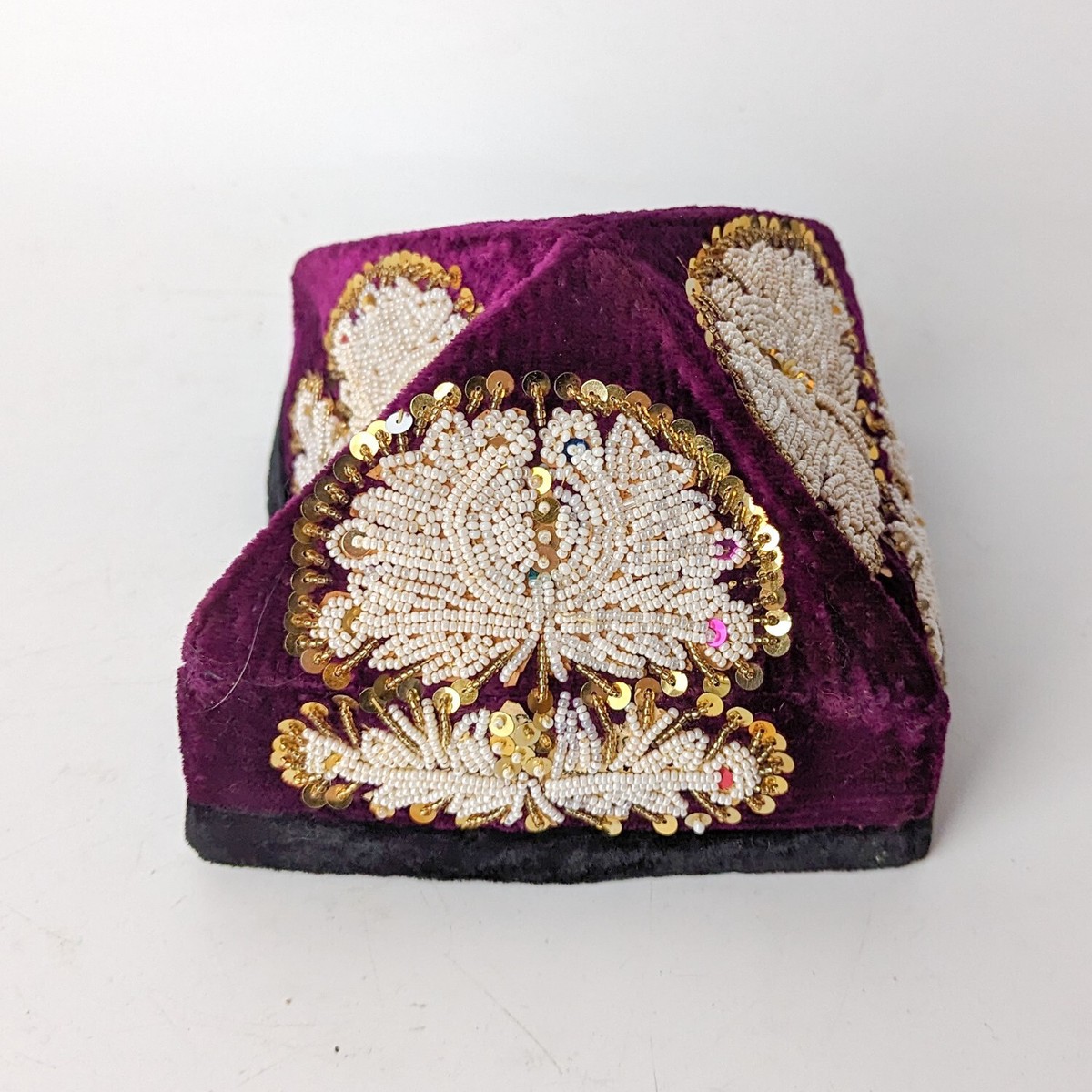 Vtg Velvet Hand Beaded Kufi Islamic Prayer Hat Songkok 