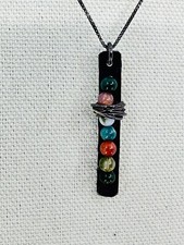 Sterling Silver Necklace Multicolor Stone Wire Wrapped Pendant Jewelry