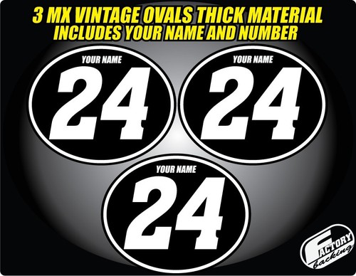 Vintage mx Custom Pre Printed Number plate Backgrounds Ovals BLK WHITE PIN