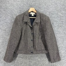 Norton Blazer Women 14 Gray Plaid Collared Button Up Long Sleeve Lined Rayon