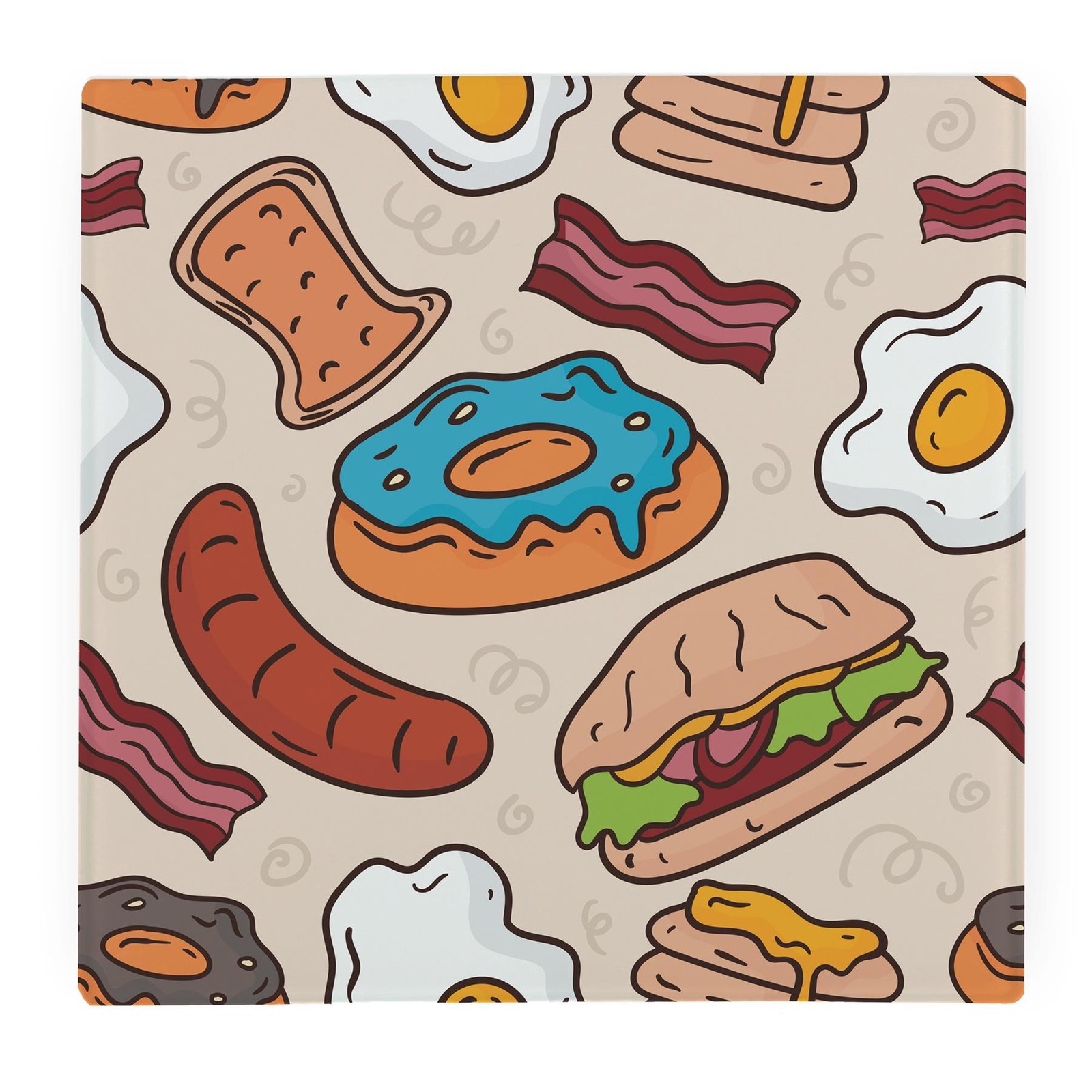 Breakfast Foods Kitchen Gifts - Food Themed Large Glass Worktop Protector/Trivet