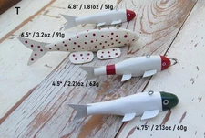 4 Folk Art Handmade/Painted Wood Fish Decoys Spearing/Ice Fishing Weighted (T)
