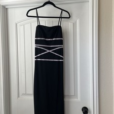 Vintage Y2K Prom Dress Black Strapless Blondie Nites Size 7 Side Slit Goth Glam