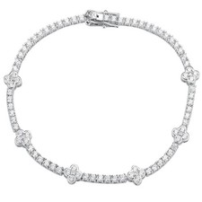 Real Round Moissanite Tennis Bracelet Women Clover Chain 925 Sterling Silver GRA