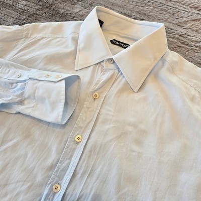 Tom Ford Mens Light Blue Lyocell Dress Shirt Size 44 17.5 Made in Italy 9FT85400