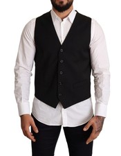 Dolce&Gabbana Men Black Waistcoat Dress Polyester Five Button Slim Formal Vest