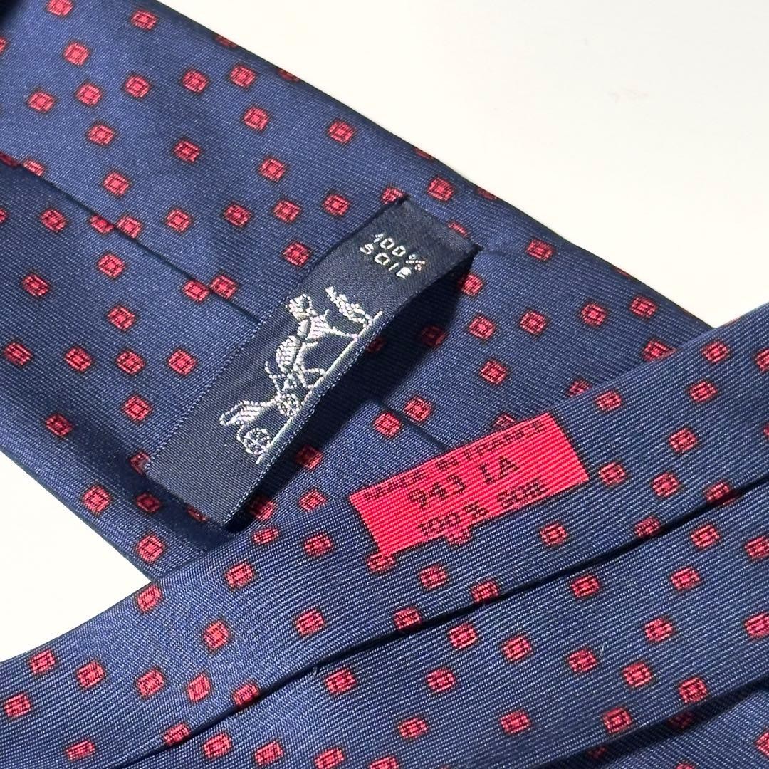 Excellent Condition HERMES  Small Pattern Navy Tie - image 5