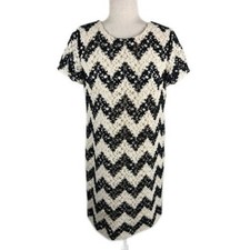 Vintage Y2K Talbots Crochet Chevron Dress Black Cream Lined Size 4P Petite