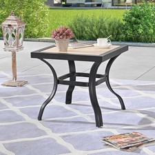 LOKATSE Outdoor Patio Bistro Side Table Square Metal Frame Tile Top