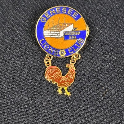 Vintage Genesee Lions Club Michigan 11 D-1 Enamel Pin Rooster Dangle