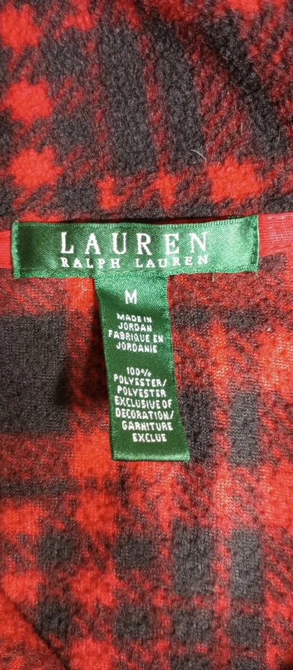 LAUREN RALPH LAUREN WOMEN'S BLACK RED PLAID ZIP UP SOFT FLEECE JACKET SIZE M - Image 4 of 4