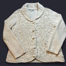 Vintage Coldwater Creek Sweater Wool Angora Rabbit Crochet size XL Made in Japan