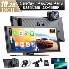 10.26"4K Dash Cam Car Stereo Radio Wireless Apple Carplay&Android Auto+1080P Cam