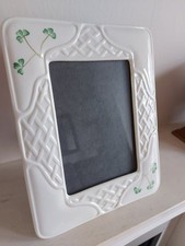 RARE Vintage Belleek Photo Frame Shamrock Trellis Texture Porcelain Mark 6
