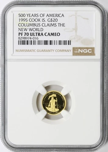 1995 Cook Islands Gold $20 Columbus Claims the New World NGC PF70UCAM 500 Years