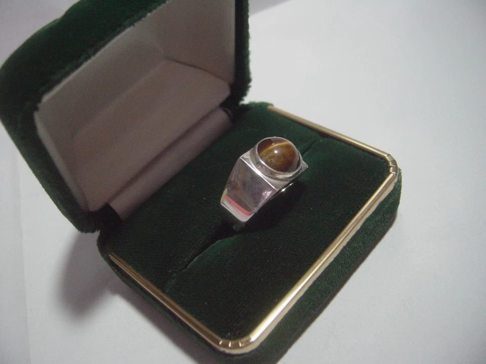 Anillo ojo de tigre genuino inusual plata maciza - hecho a mano - talla L - calidad Foto 2 de 4
