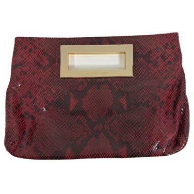 MICHAEL KORS - Berkeley Clutch Bag Red Snakeskin Pattern Patent Leather Gold
