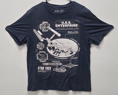 Star Trek USS Enterprise T-Shirt XL Blueprint Schematic Graphic Tee Navy Blue