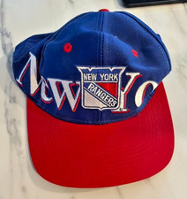 Vintage Logo 7 New York Rangers Snapback Hat 90s NHL Big Spellout Blue Red Cap