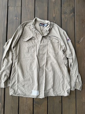 Bulwark FR Fire Resistant Button Down Shirt Tan SEW2KH6 Size Men's XL-Reg
