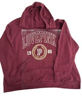 PINK Victoria  s Secret Women  s Logo Fleece Pullover Hoodie Pockets Size XXL
