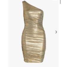 Alice + Olivia Cruz Metallic One Shoulder Ruched Bodycon Mini Dress Cocktail S